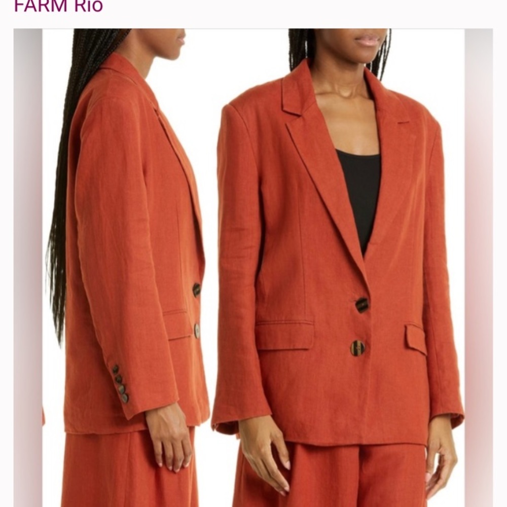 NWOT Farm Rio Single Breasted Linen Blazer In Orange Size S.(Oversized)